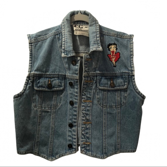 Betty Boop Denim Vest 1990’s light washed denim Size Large - Picture 4 of 14